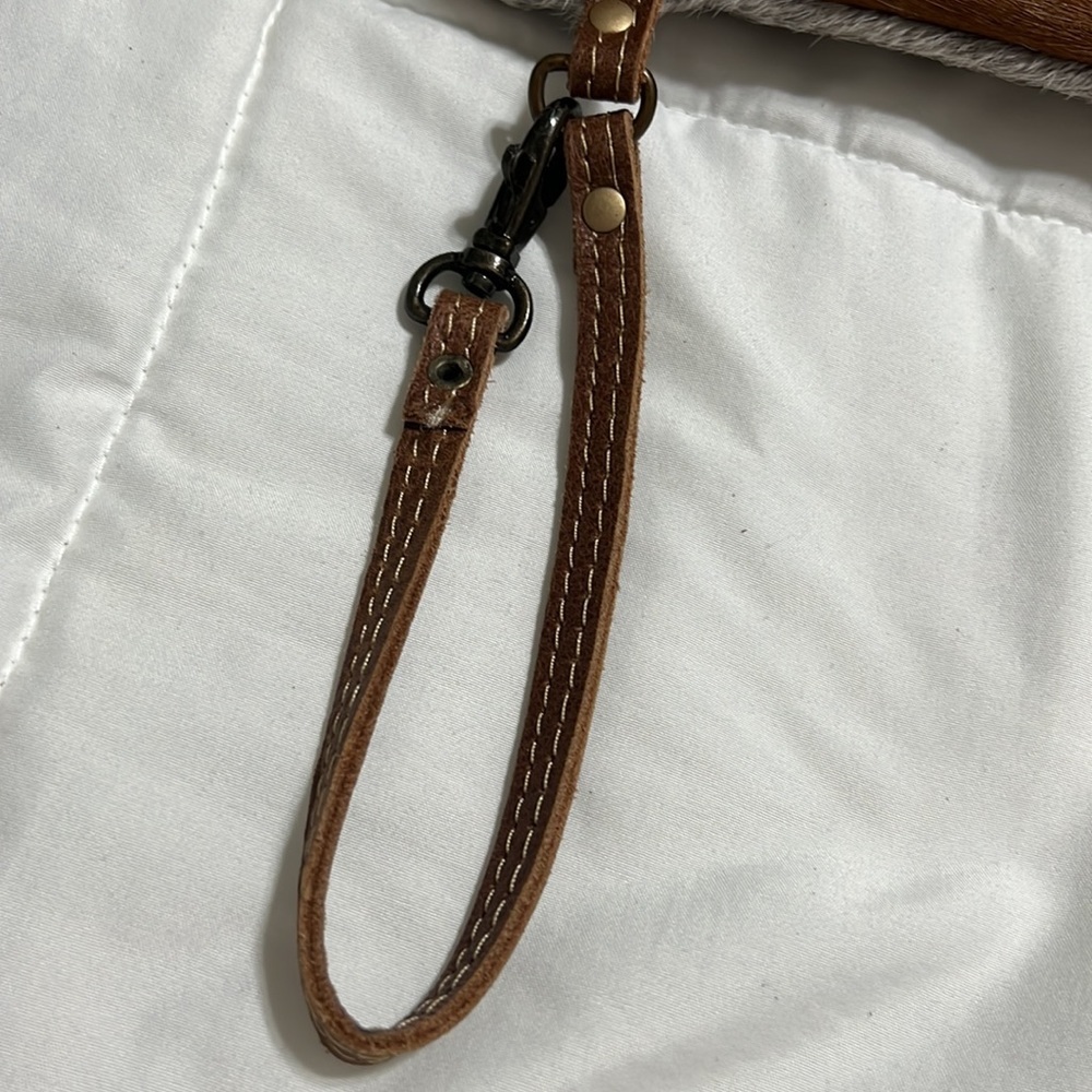 Cow Hair & Genuine Leather Myra Bag Lined Pouch Wristlet With Strap and Zipper - Picture 5 of 8